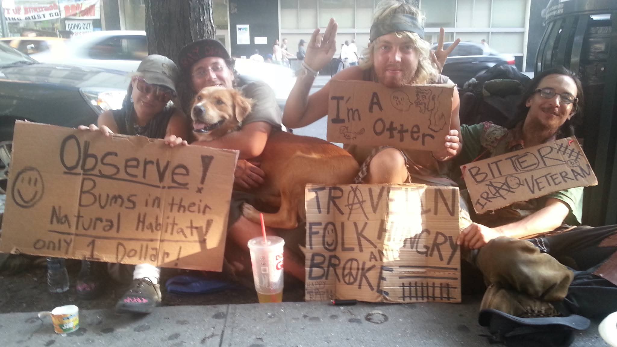 Simon (second from right) and his fellow train hoppers.