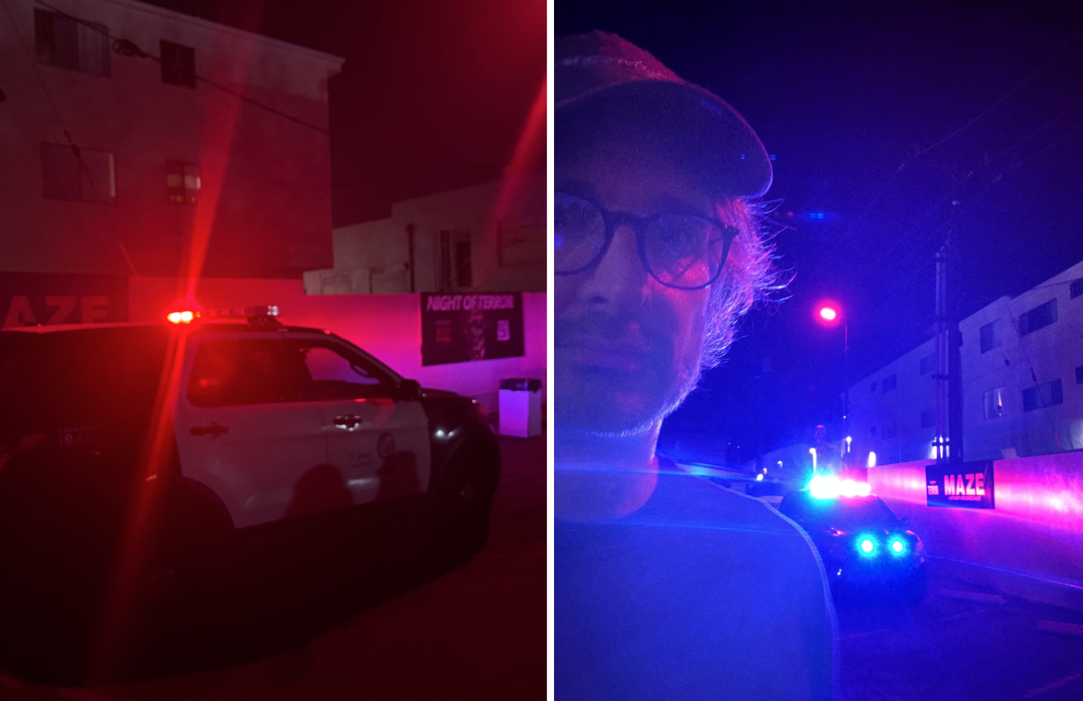 Police car with sirens on