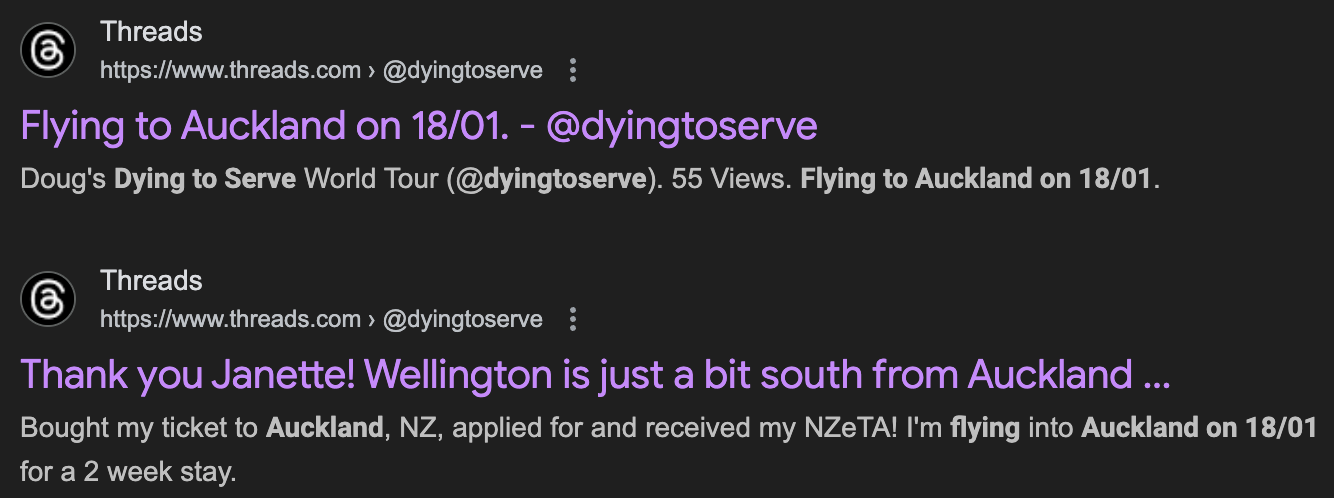 Recently deleted social media post about Doug's next stop.