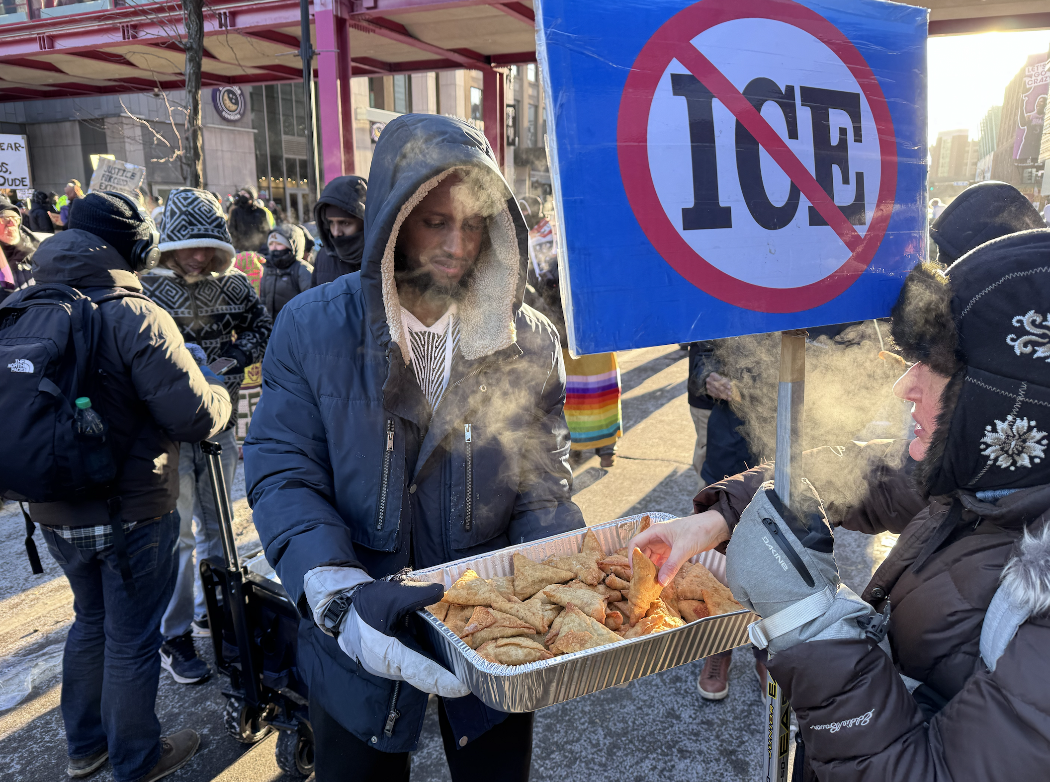 A local hands out fresh free hot food