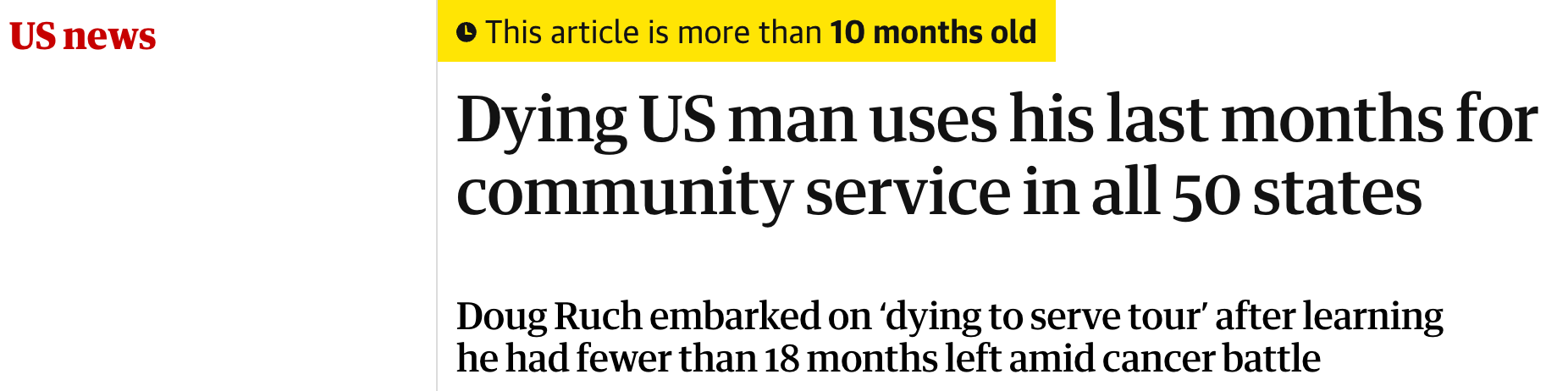 The Guardian:  Dying US man uses his last months for community service in all 50 states