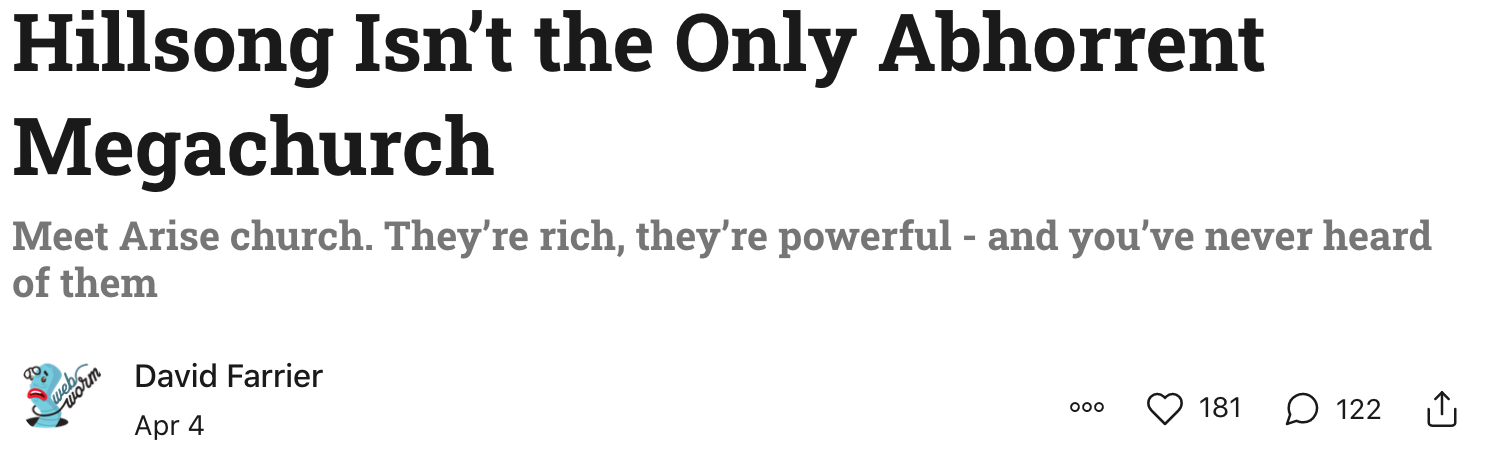 "Hillsong Isn’t the Only Abhorrent Megachurch" - Webworm April 4