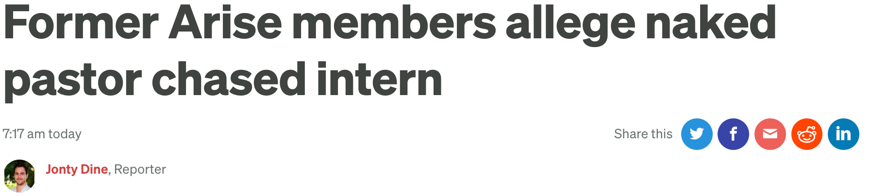 "Former Arise members allege naked pastor chased intern"