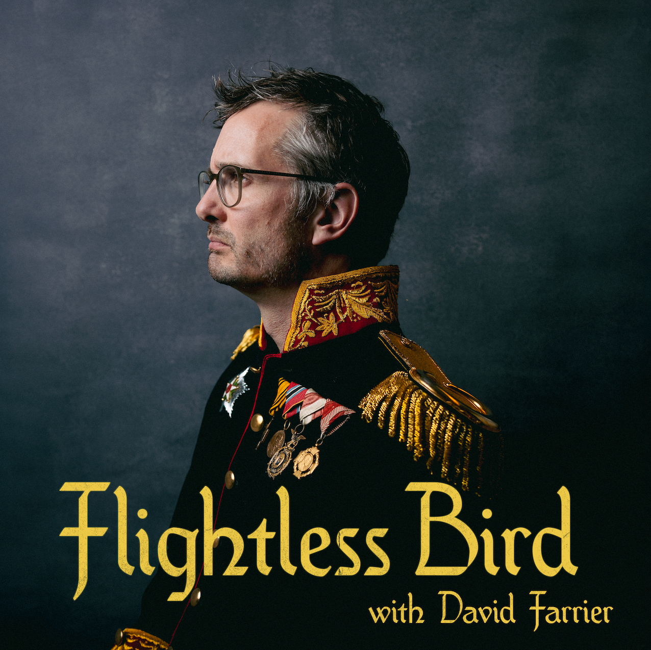 The Flightless Bird promo image - he in a crazy war suit of some kind