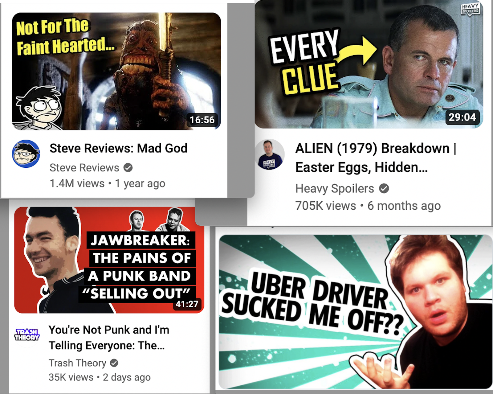 “Alien - Every clue!” “Uber Driver sucked me off?”