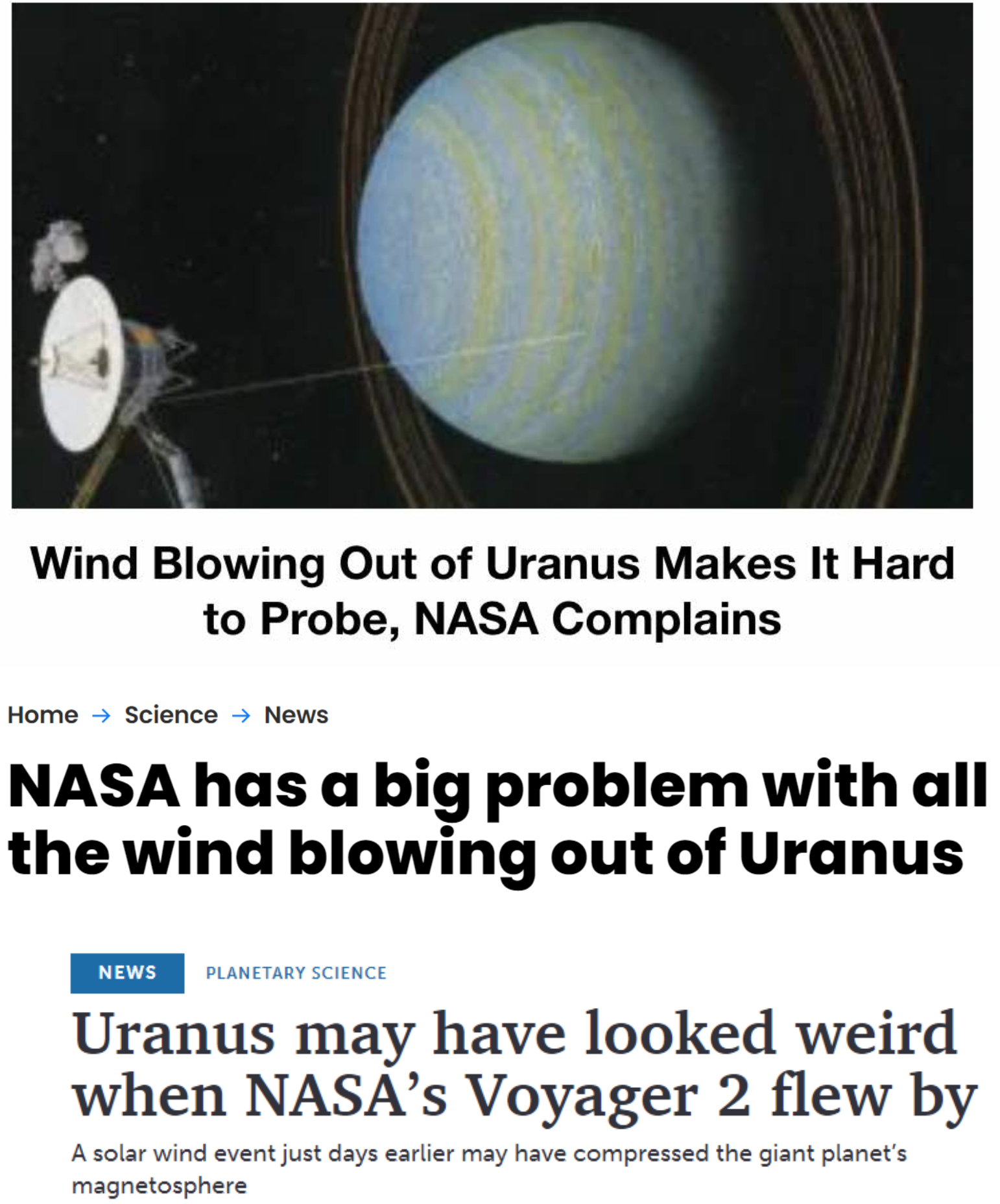 Uranus may have looked weird when Nasa’s Voyager 2 flew by