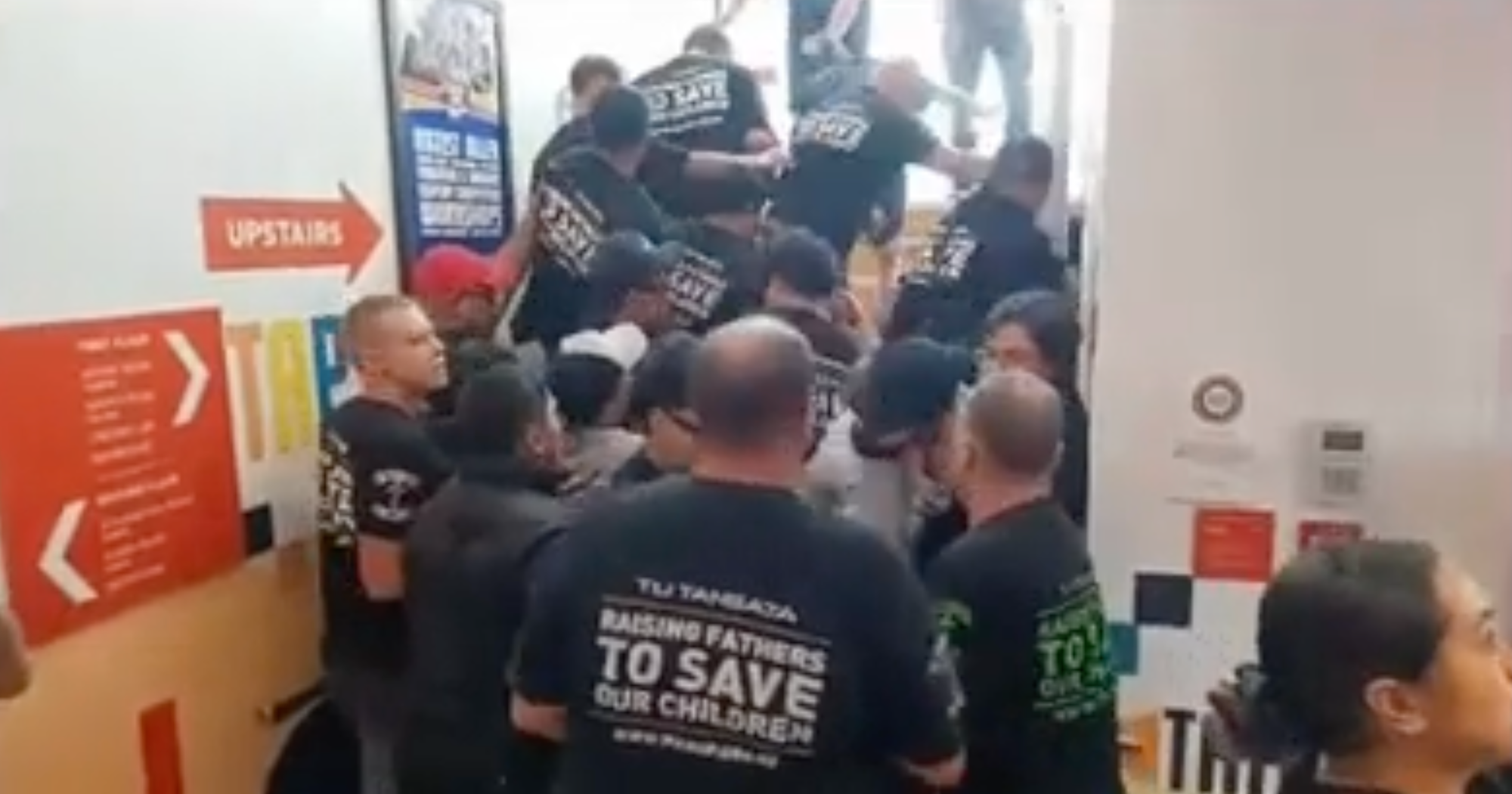 Members of "Man Up" Destiny group barge into a library