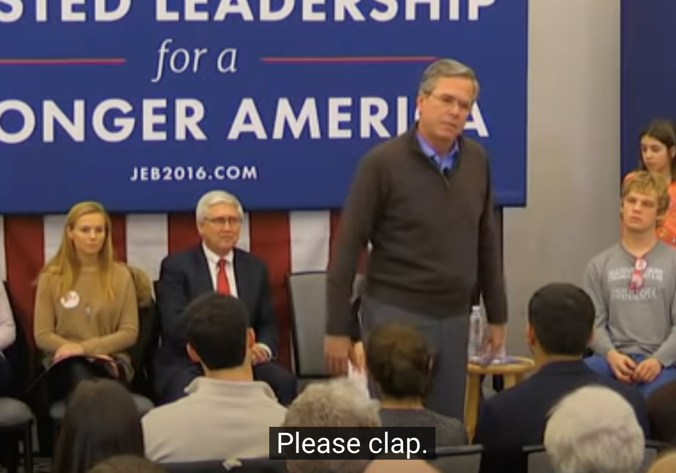 Subtitles on Jeb's talk "Please Clap"