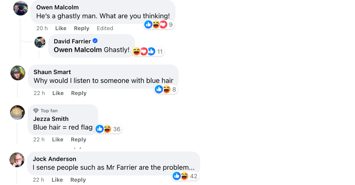Blue hair = red flag, He's a ghastly man