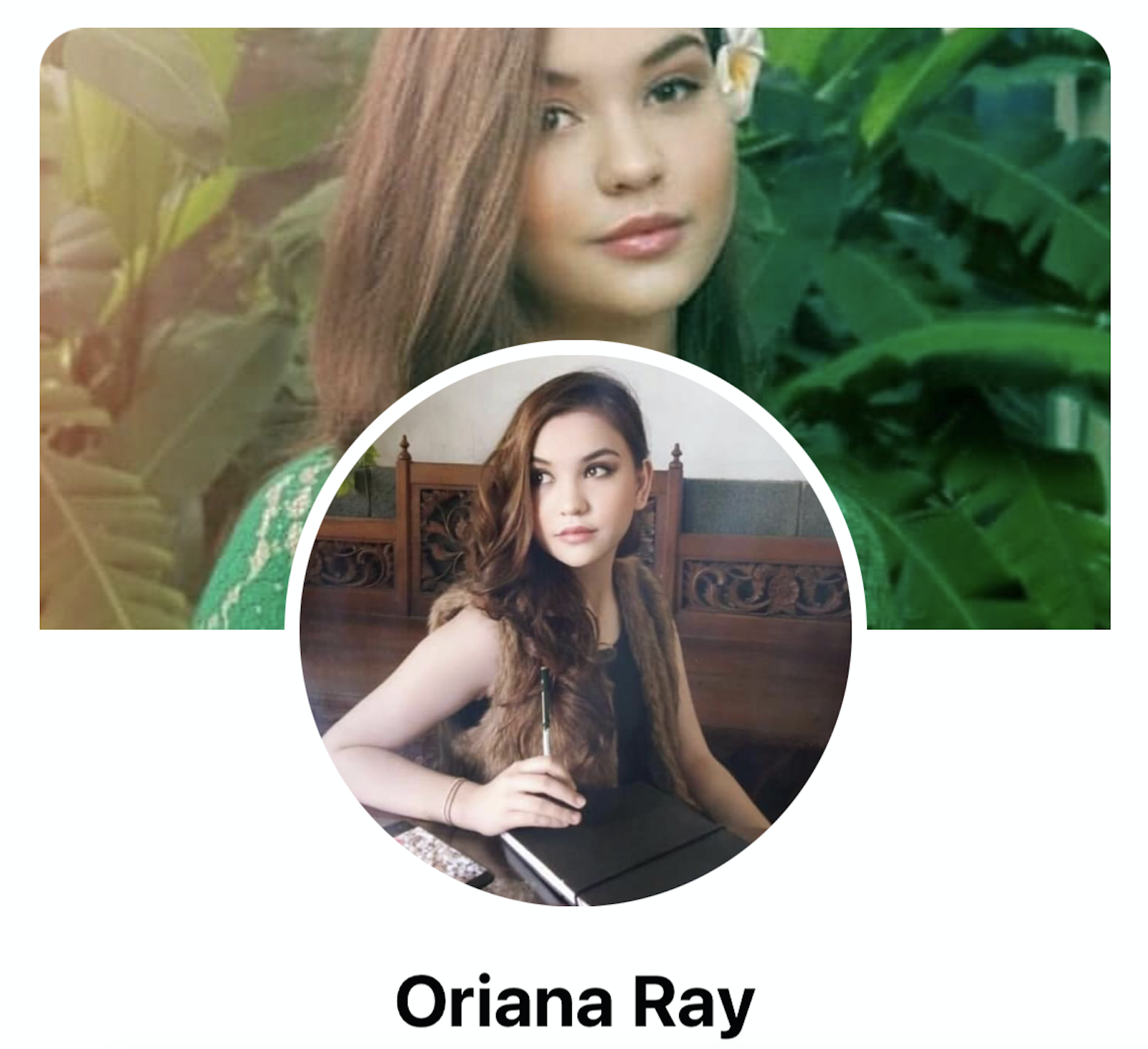 Oriana Ray's Facebook page showing a young woman looking wistful