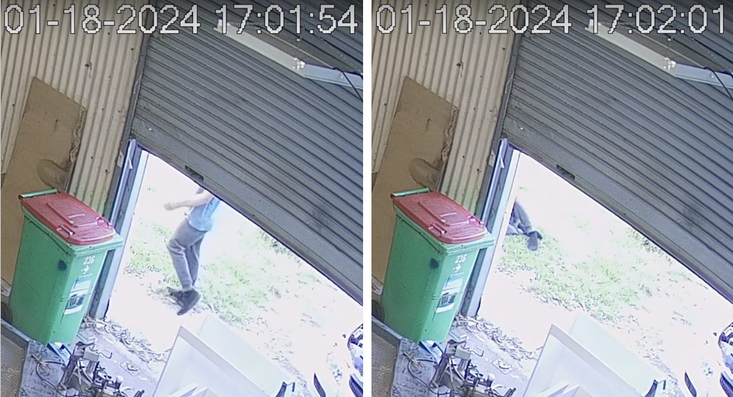 CCTV footage of fake seizure man falling over