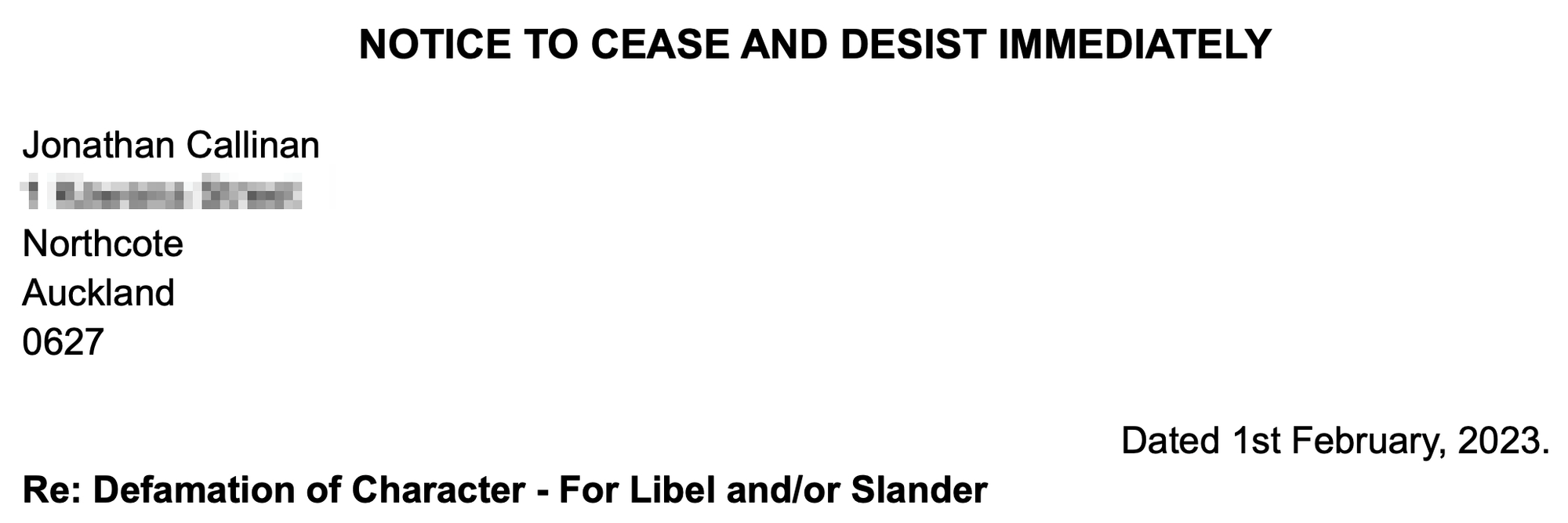 "NOTICE TO CEASE AND DESIST IMMEDIATELY"
