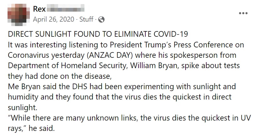 "Direct sunlight found to eliminate Covid 19"
