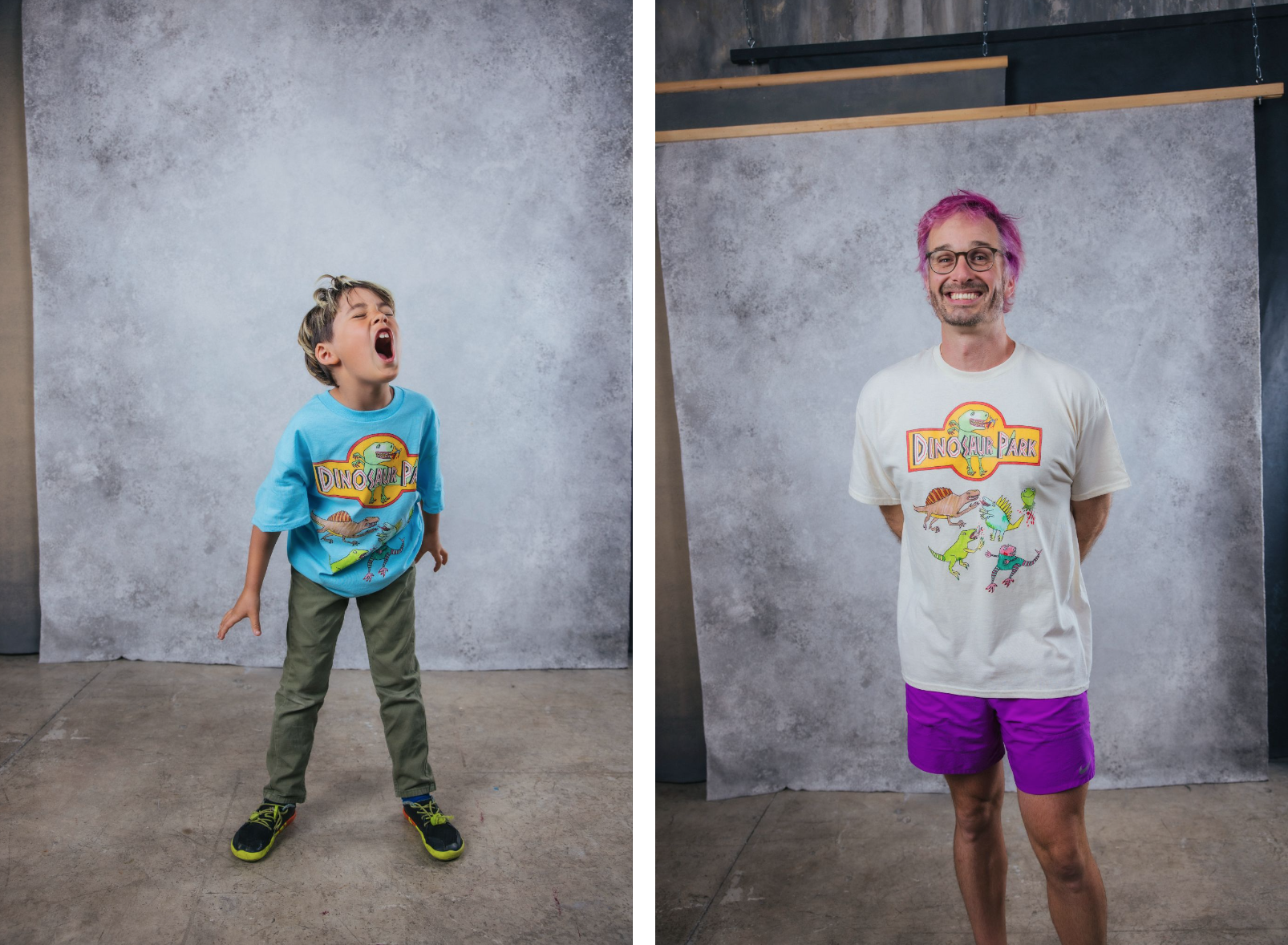 A dinosaur park tee shirt is really fun, with hand drawn logos and dinosaurs