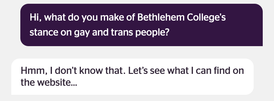 “Hi what do you make of BCs stance on gay and trans people?” “Hmm I don’t know that”