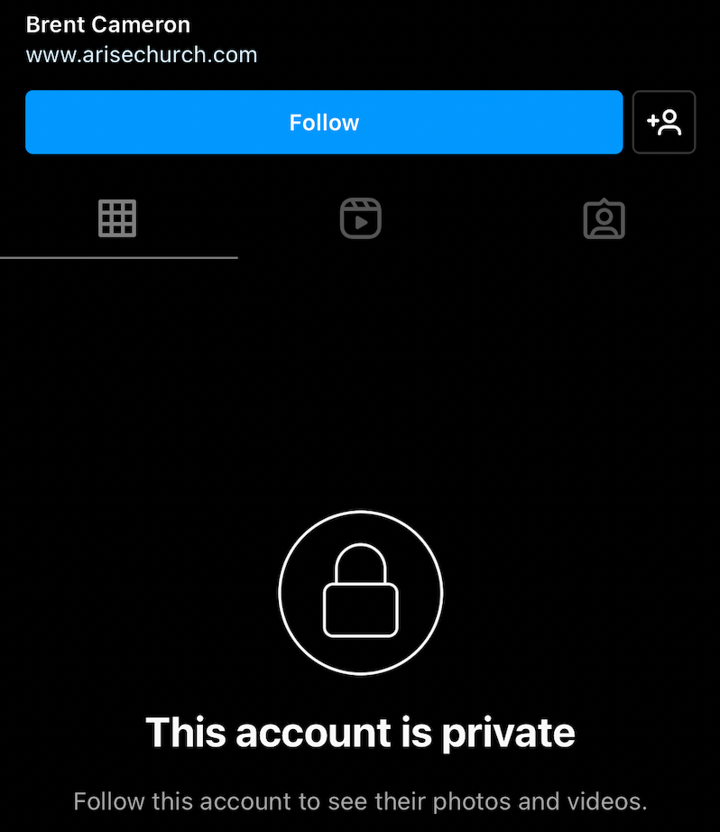 Brent Cameron's Instagram page - private