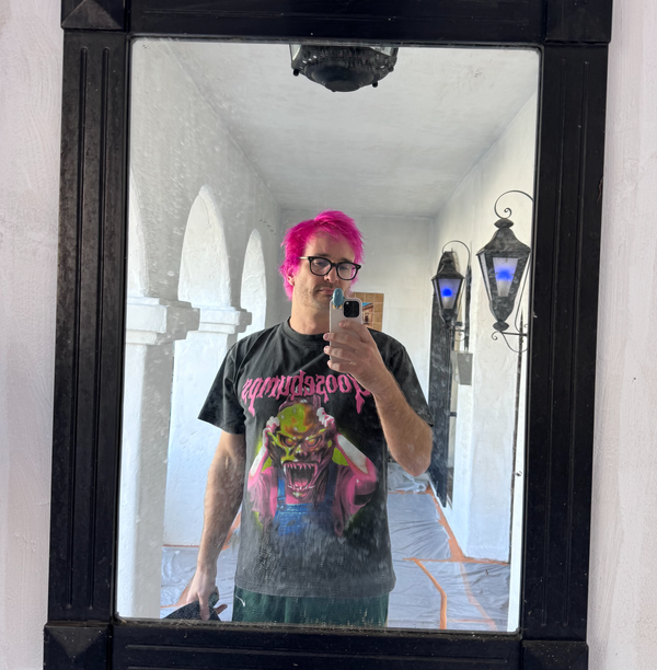 Pink hair in mirror