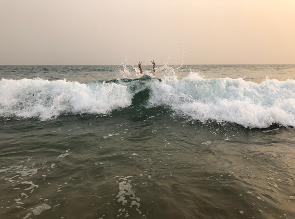 Getting smashed by a wave